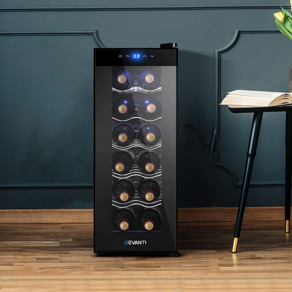 Devanti Wine Cooler 12 Bottle Thermoelectric Fridge Storage Chiller WC-35C-12B-BK