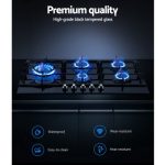 Devanti 90cm Gas Cooktop 5 Burner NG LPG Black Glass CT-GAS-5B-BK