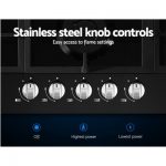Devanti 90cm Gas Cooktop 5 Burner NG LPG Black Glass CT-GAS-5B-BK