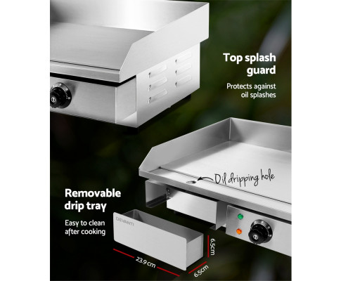 Devanti 3000W Electric Commercial Griddle Hot Plate - Stainless Steel CEG-D5C-SINGLE