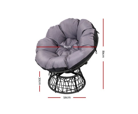 Gardeon Papasan Chair and Side Table Set- Black ODF-PAPASAN-TBCHX2-BK