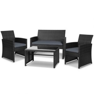 Gardeon Set of 4 Outdoor Lounge Setting Rattan Patio Wicker Dining Set Black ODF-RATTAN-4PC-AB-BK