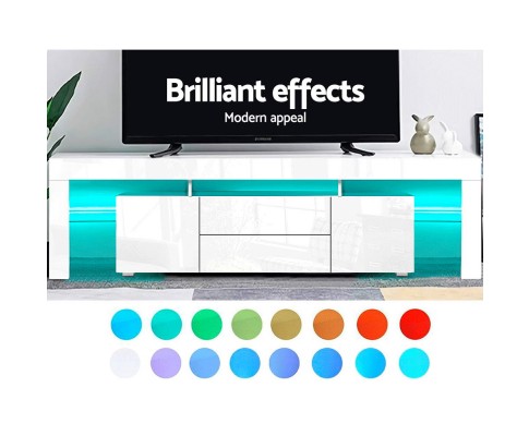 Artiss 200cm TV Cabinet Entertainment Unit Stand RGB LED Gloss White FURNI-L-LED-GS-TV200-WH-AB