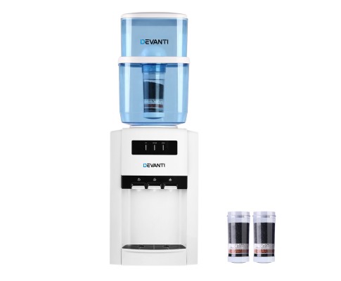 Devanti 22L Bench Top Water Cooler Dispenser Purifier Hot Cold Three Tap with 2 Replacement Filters WD-1103-22L-2FT-WH