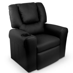 Artiss Luxury Kids Recliner Sofa Children Lounge Chair PU Couch Armchair Black KID-RECLINER-BK