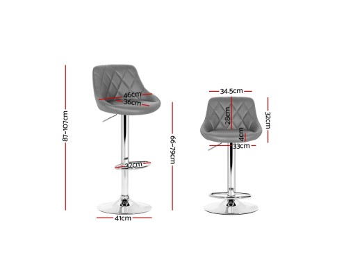 Artiss 2x Bar Stools Kitchen Gas Lift Swivel Chairs Leather Chrome Grey BA-K-704-GYX2