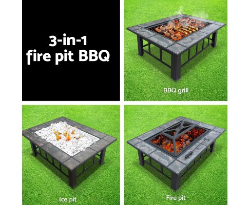 Grillz Outdoor Fire Pit BBQ Table Grill Fireplace with Ice Tray FPIT-BBQ-3IN1-9444-ICE