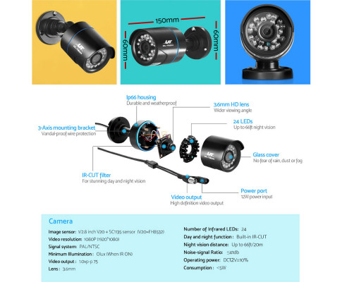 UL-Tech 1080P 4 Channel HDMI CCTV Security Camera with 1TB Hard Drive CCTV-4C-4B-BK-T