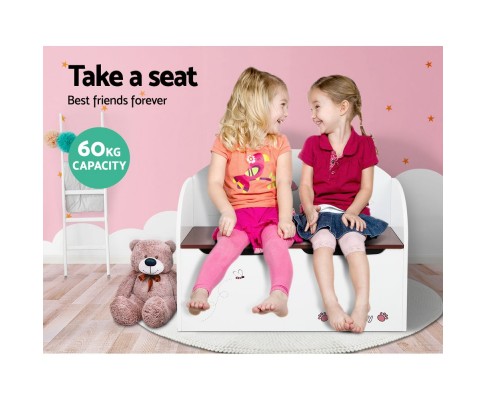 Keezi Kids Storage Box Bench - White & Brown PLAY-WOOD-TOYSTORE-WH