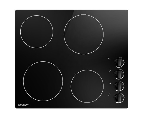 Devanti 60cm Ceramic Electric Cooktop 4 Zone Knobs Control CCT-B-4B-4Z-KNOB-BK