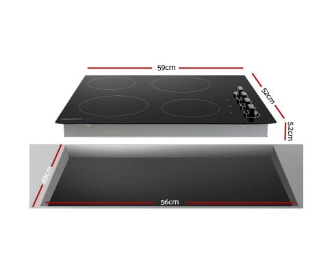 Devanti 60cm Ceramic Electric Cooktop 4 Zone Knobs Control CCT-B-4B-4Z-KNOB-BK