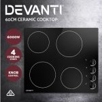 Devanti 60cm Ceramic Electric Cooktop 4 Zone Knobs Control CCT-B-4B-4Z-KNOB-BK