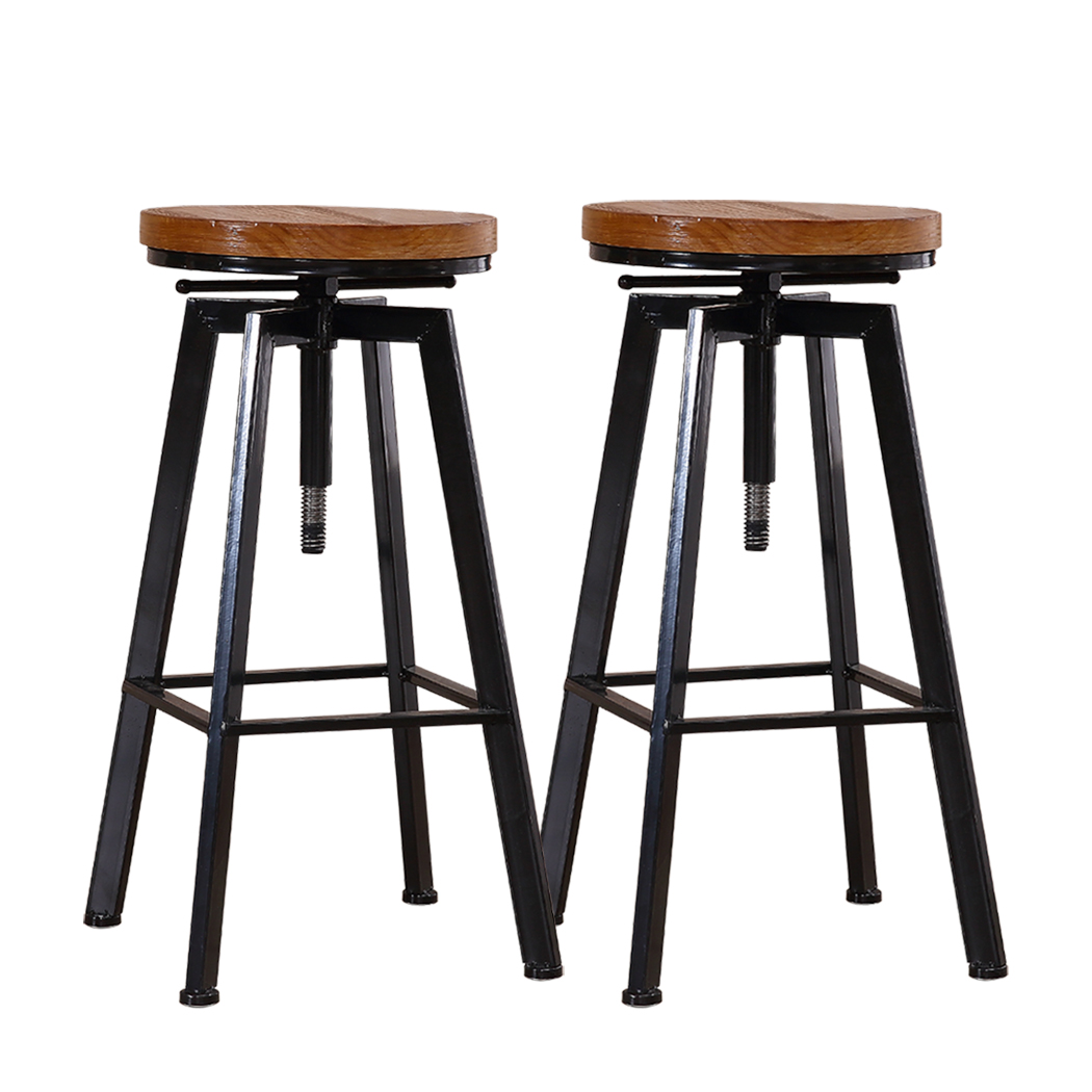 2x Levede Industrial Bar Stools Kitchen Stool Wooden Barstools Swivel Chiars BR1001-2