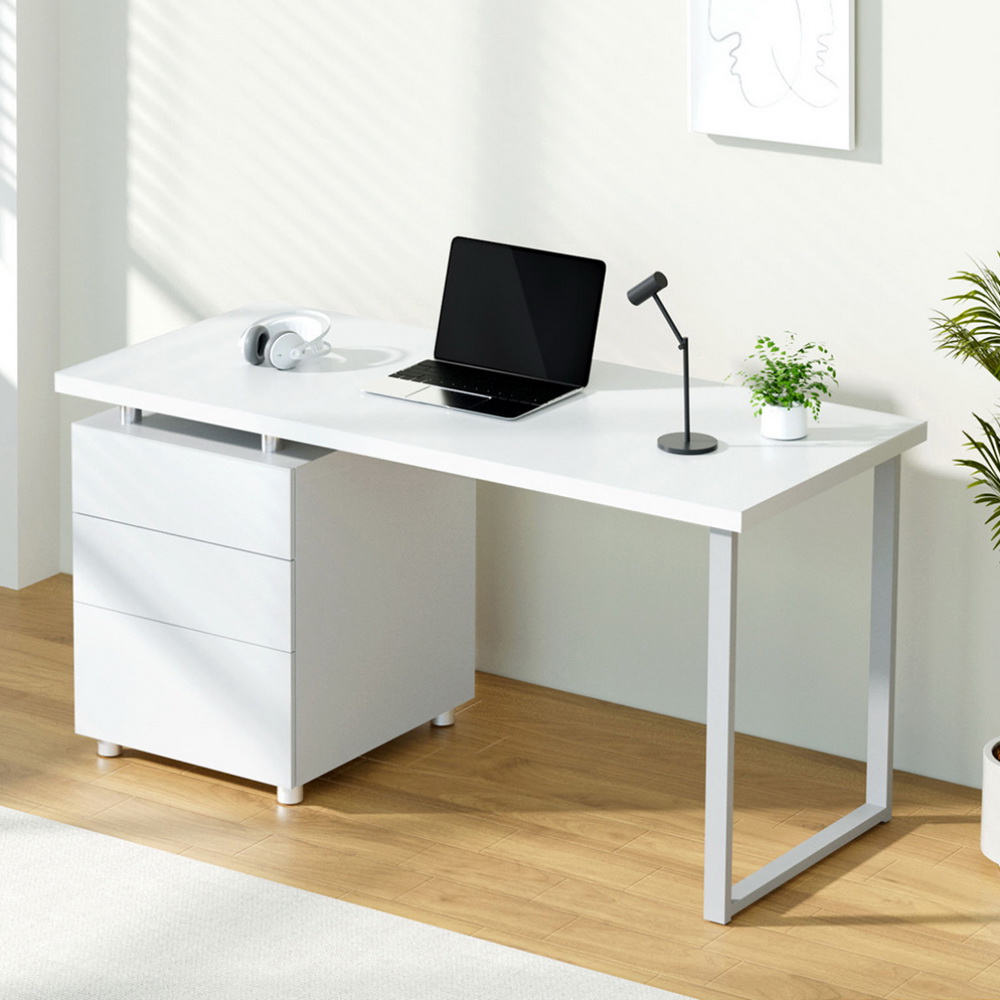 Artiss Metal Desk with 3 Drawers - White DESK-140M-WH-AB