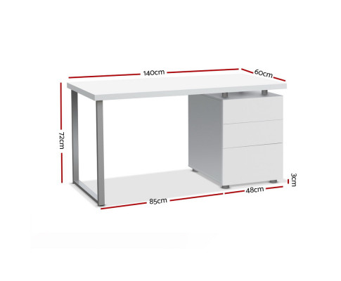 Artiss Metal Desk with 3 Drawers - White DESK-140M-WH-AB