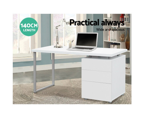 Artiss Metal Desk with 3 Drawers - White DESK-140M-WH-AB