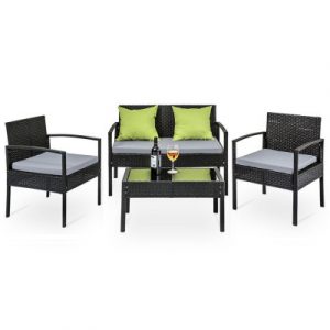 Gardeon Outdoor Sofa Set Wicker Lounge Setting Table and Chairs Patio Furniture FF-SAIPAN-BK