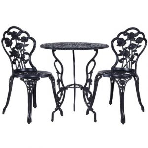 Gardeon 3PC Outdoor Setting Cast Aluminium Bistro Table Chair Patio Black GB-CALU-3PC-XG1015-BK