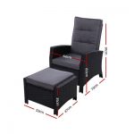 Gardeon 2PC Sun lounge Recliner Chair Wicker Lounger Sofa Day Bed Outdoor Chairs Patio Furniture Garden Cushion Ottoman ODF-RECLINER-CHOTM-BKX2