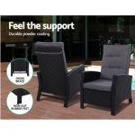 Gardeon 2PC Sun lounge Recliner Chair Wicker Lounger Sofa Day Bed Outdoor Chairs Patio Furniture Garden Cushion Ottoman ODF-RECLINER-CHOTM-BKX2