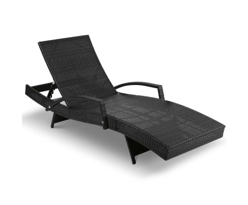 2 X Gardeon Sun Lounge Outdoor Furniture Wicker Lounger Rattan Day Bed Garden Patio Black FF-LOUNGE-ARM-P-BKX2