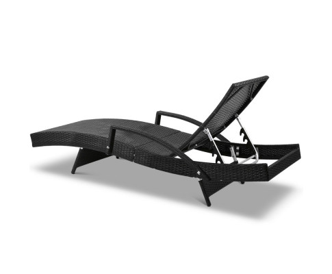 2 X Gardeon Sun Lounge Outdoor Furniture Wicker Lounger Rattan Day Bed Garden Patio Black FF-LOUNGE-ARM-P-BKX2