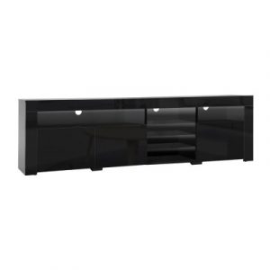 Artiss 180cm TV Cabinet Entertainment Unit Stand RGB LED Gloss 3 Doors Black FURNI-O-LED-TV180-BK-AB