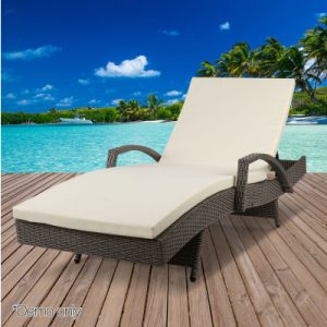 Gardeon Outdoor Sun Lounge - Grey FF-LOUNGE-ARM-GE