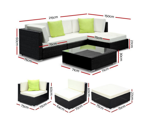 Gardeon 5PC Sofa Set with Storage Cover Outdoor Furniture Wicker FF-SOFA-BK-5PC-AB