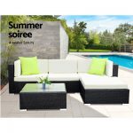 Gardeon 5PC Outdoor Furniture Sofa Set Wicker Garden Patio Pool Lounge FF-SOFA-BK-5PC-AB-N