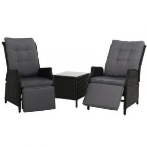 Gardeon Set of 2 Recliner Chairs Sun lounge Outdoor Setting Patio Furniture Wicker Sofa ODF-RCL-RW-CHOTM-BKX2