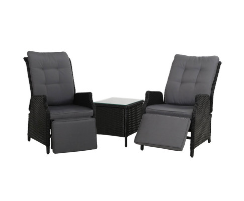 Gardeon Set of 2 Recliner Chairs Sun lounge Outdoor Setting Patio Furniture Wicker Sofa ODF-RCL-RW-CHOTM-BKX2