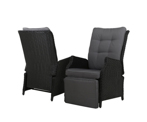 Gardeon Recliner Chairs Sun lounge Setting Outdoor Furniture Patio Wicker Sofa ODF-RCL-RW-FT-3BK