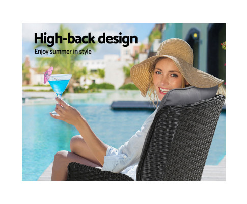 Gardeon Recliner Chairs Sun lounge Outdoor Furniture Setting Patio Wicker Sofa Black 2pcs ODF-RCL-RW-FT-BKX2