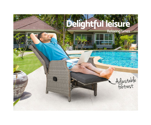 Gardeon Recliner Chair Sun lounge Setting Outdoor Furniture Patio Wicker Sofa ODF-RCL-RW-FT-GE