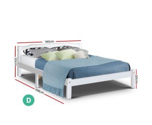 Artiss Double Full Size Wooden Bed Frame Mattress Base Timber Platform White WBED-C-001D-137-WH
