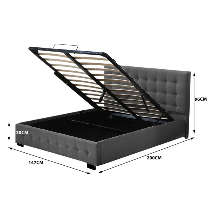Levede Double Size Gas Lift Bed Frame Fabric Base Mattress Storage Dark Grey BF1008-D-DG