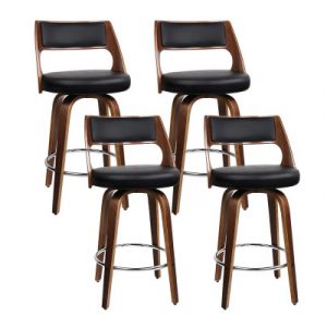 Artiss Set of 4 Wooden Bar Stools PU Leather - Black and Wood BA-TW-8569-H76-BKX4-AB