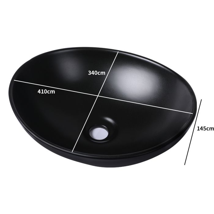 Wash Basin Oval Ceramic Hand Bowl Bathroom Sink Vanity Above Counter Matte Black KT0421-BK