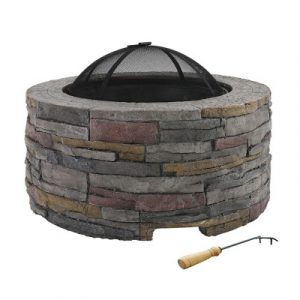 Grillz Fire Pit Outdoor Table Charcoal Fireplace Garden Firepit Heater FPIT-STONE-ROUND