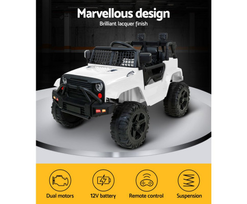 Rigo Kids Ride On Car Electric 12V Car Toys Jeep Battery Remote Control White RCAR-JEP-4WS-WH