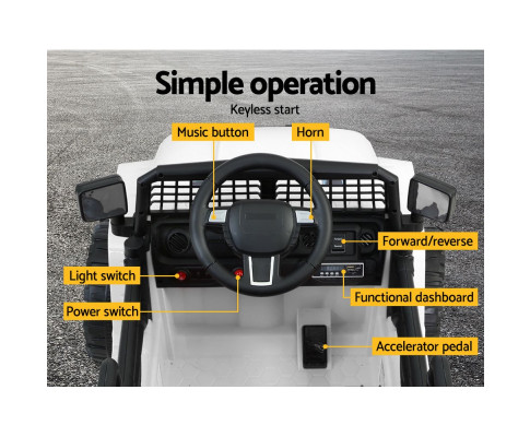 Rigo Kids Ride On Car Electric 12V Car Toys Jeep Battery Remote Control White RCAR-JEP-4WS-WH