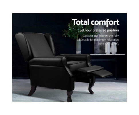 Artiss Recliner Chair Luxury Lounge Armchair Single Sofa Couch PU Leather Black RECLINER-A6-BK