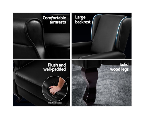 Artiss Recliner Chair Luxury Lounge Armchair Single Sofa Couch PU Leather Black RECLINER-A6-BK
