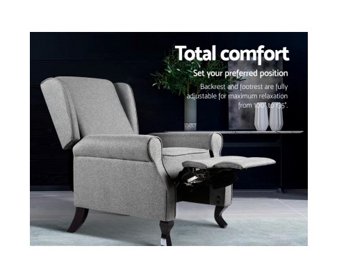 Artiss Recliner Chair Luxury Lounge Armchair Single Sofa Couch Fabric Grey RECLINER-A6-LIN-GY