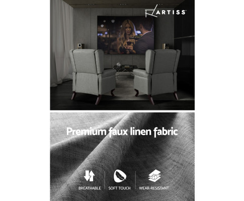 Artiss Recliner Chair Luxury Lounge Armchair Single Sofa Couch Fabric Grey RECLINER-A6-LIN-GY