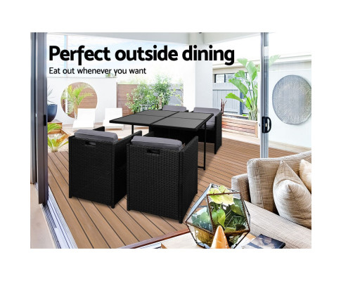 Gardeon 5 Piece Wicker Outdoor Dining Set - Black FF-DINING-5SET-BK