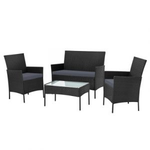 Gardeon 4 Seater Outdoor Sofa Set Wicker Setting Table Chair Furniture Black ODF-PATIO-17007-BK-AB