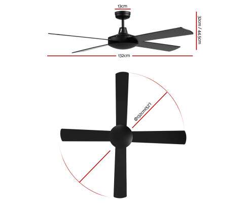 Devanti 52'' Ceiling Fan with Remote - Black CF-B-52NL-BK