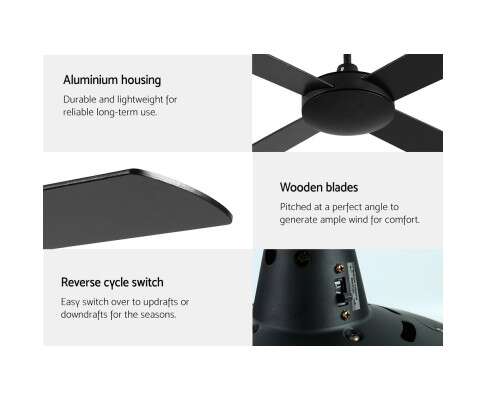 Devanti 52'' Ceiling Fan with Remote - Black CF-B-52NL-BK